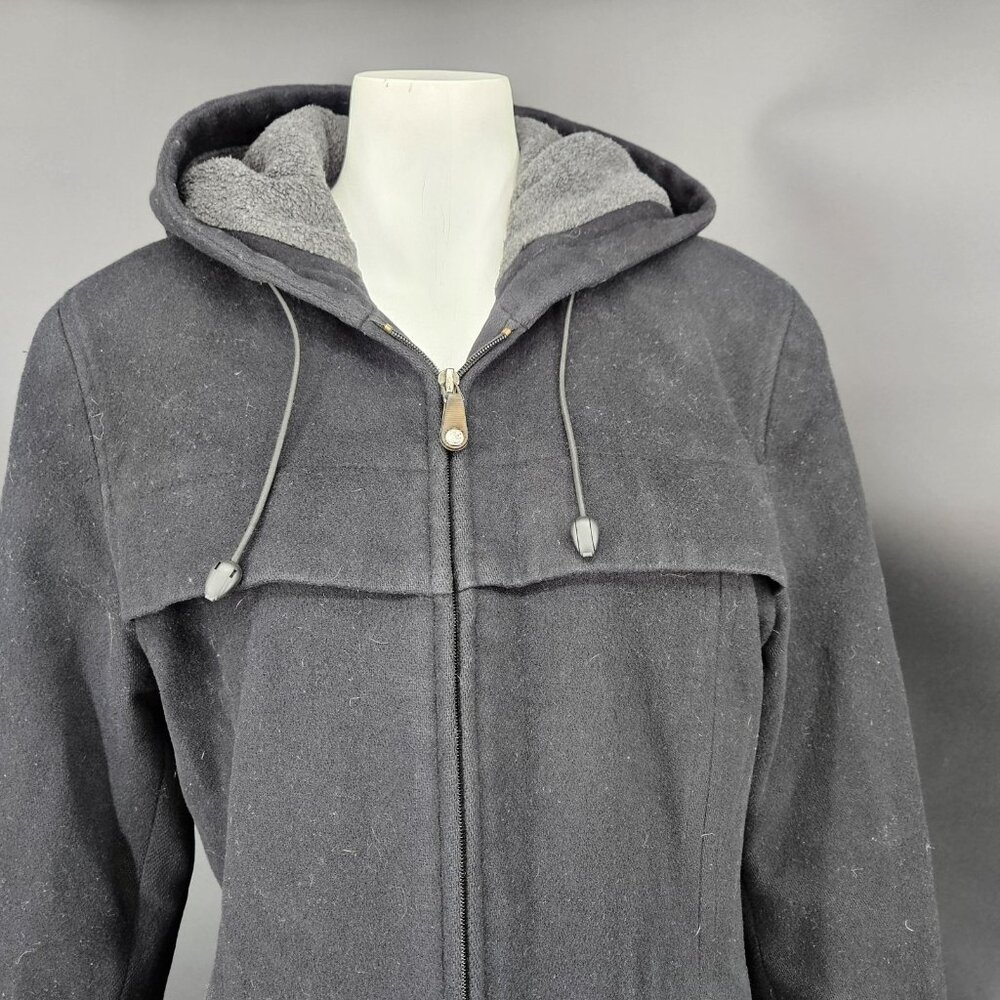 FS Limited Jacket Womens Large Black Wool Hooded Full Zip Lined Pockets Winter - Picture 2 of 16
